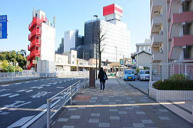 国道脇の歩道を進む